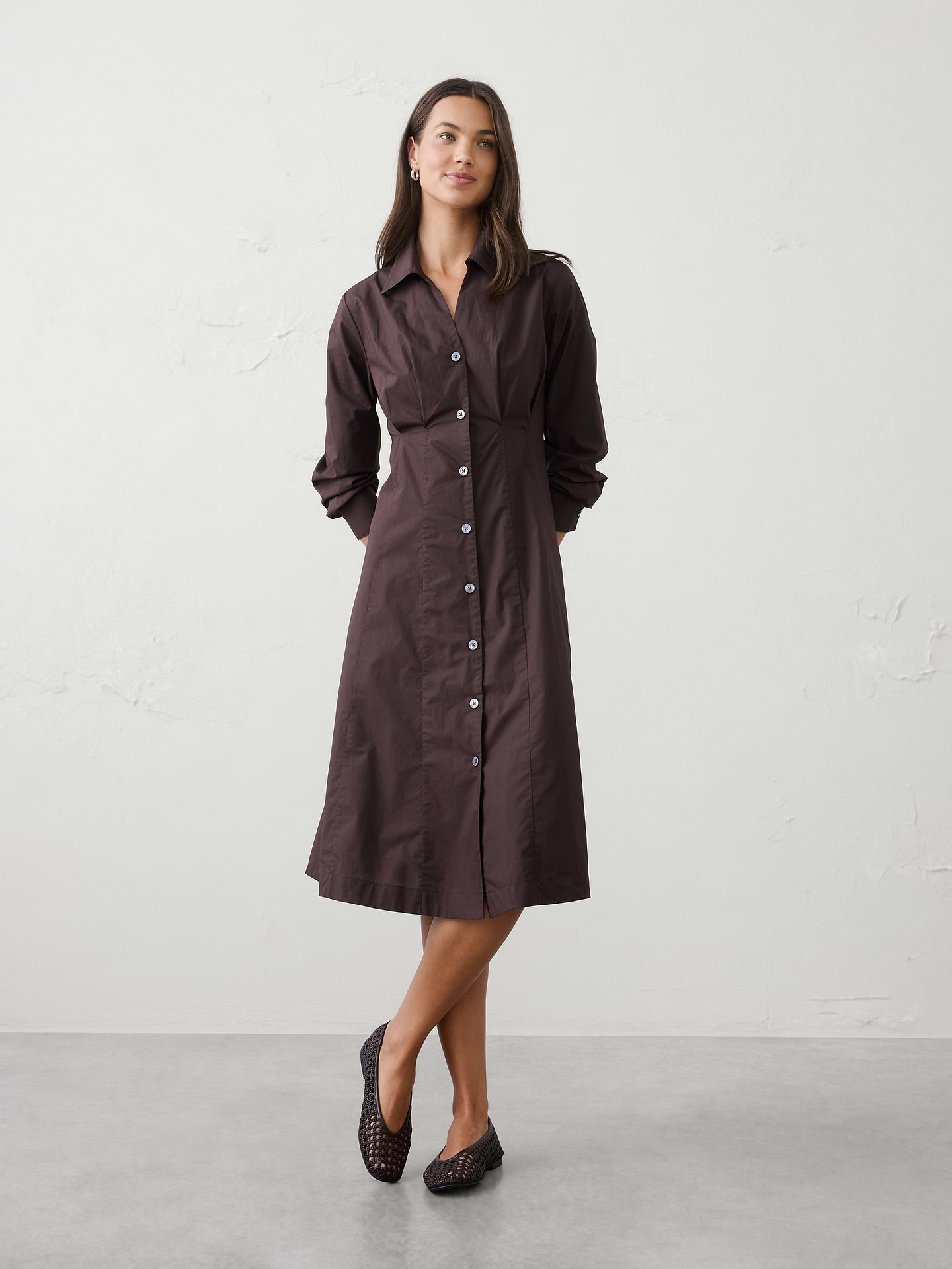 Image number 1 showing, Seamed-Waist Midi Shirtdress