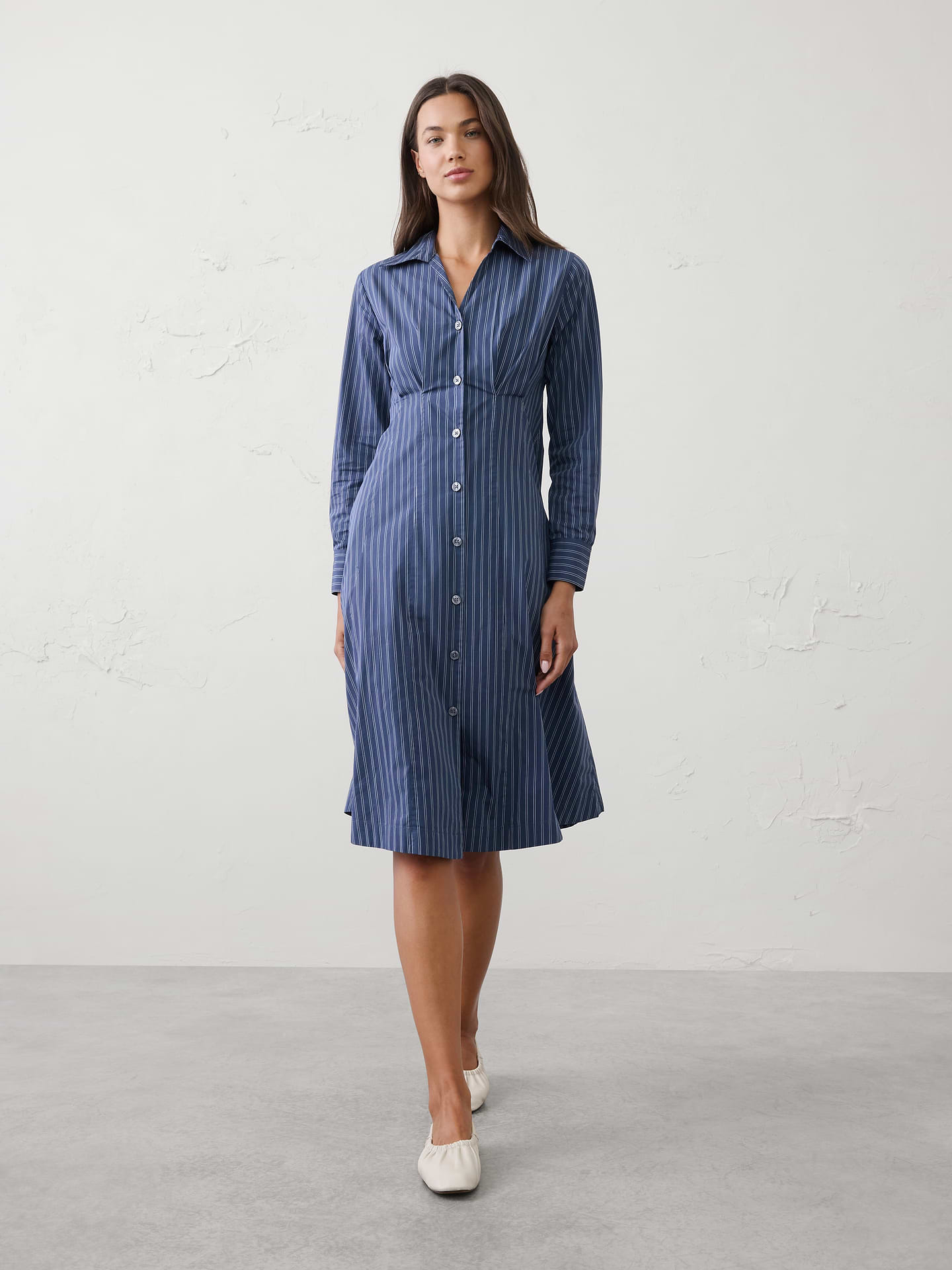 Image number 1 showing, Seamed-Waist Midi Shirtdress