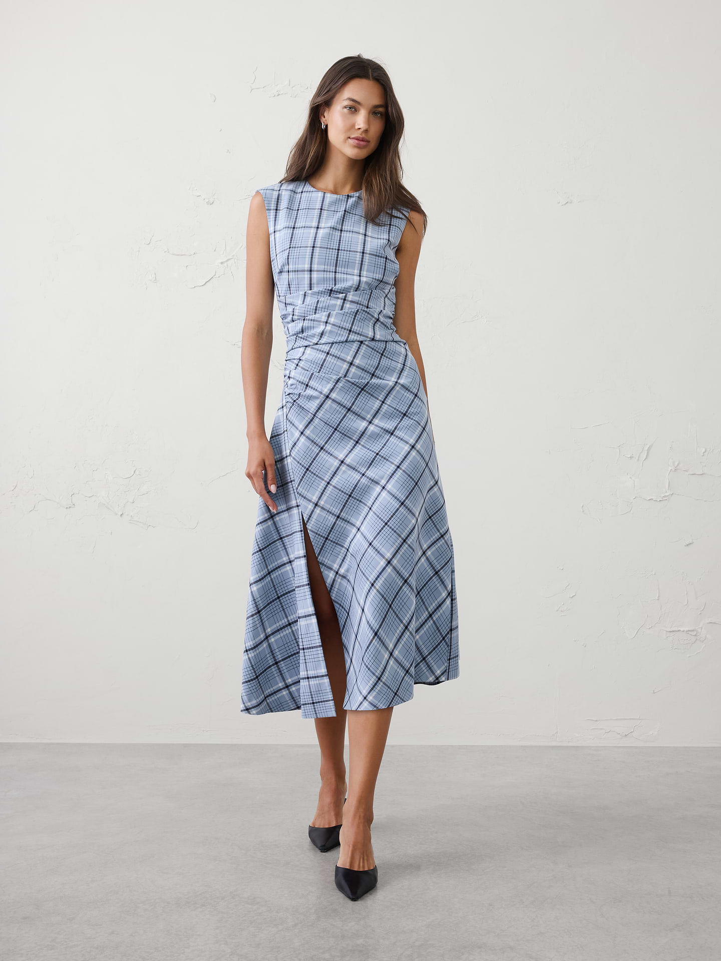 Image number 1 showing, High-Neck Draped Midi Dress