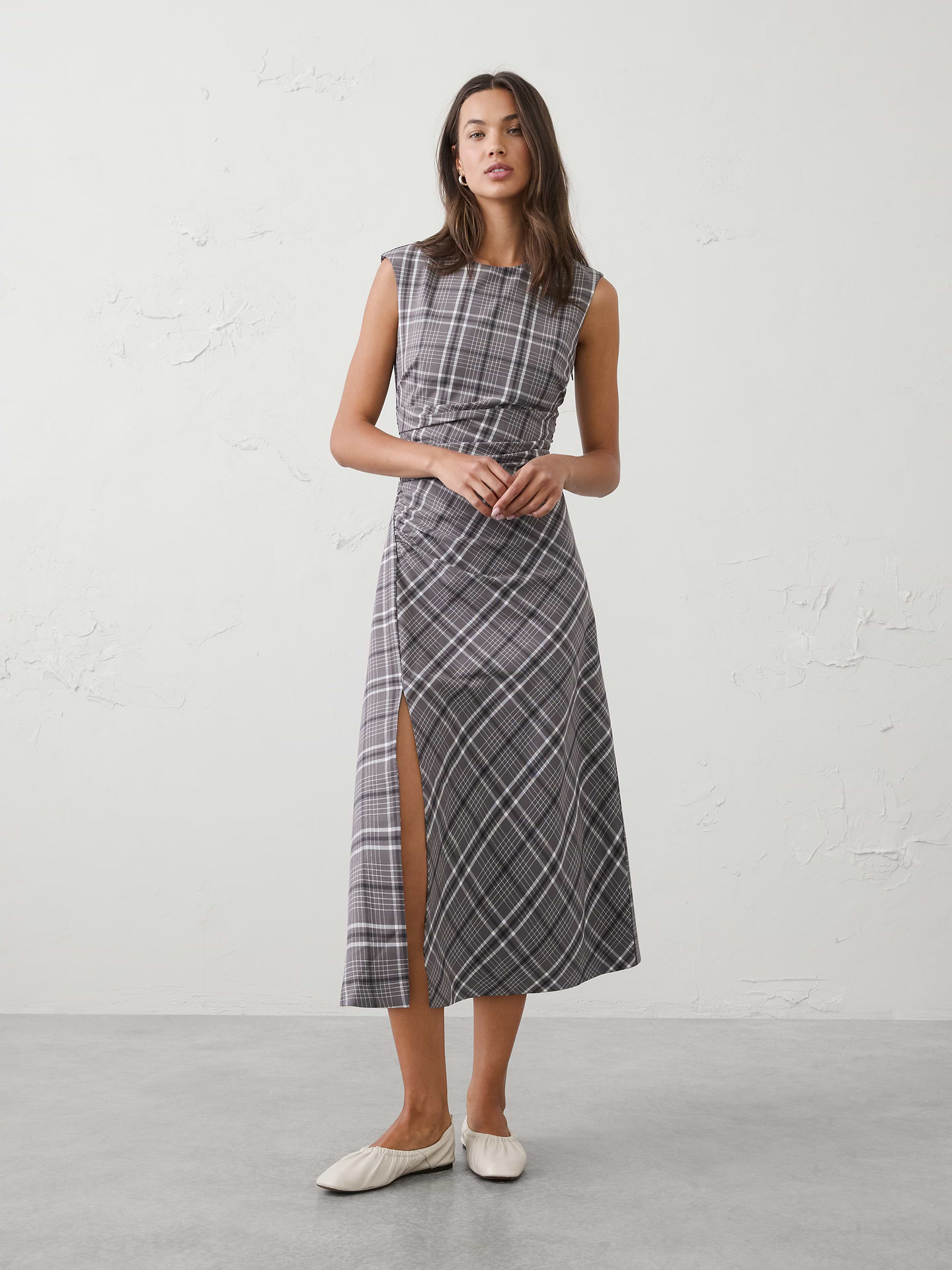 Image number 1 showing, High-Neck Draped Midi Dress