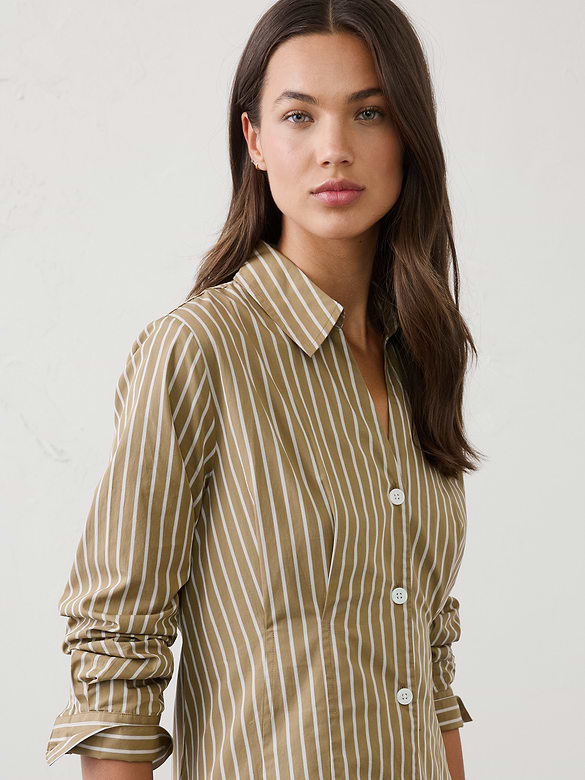 Seamed-Waist Midi Shirtdress
