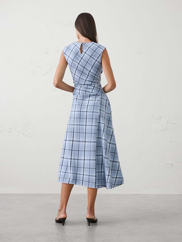 High-Neck Draped Midi Dress