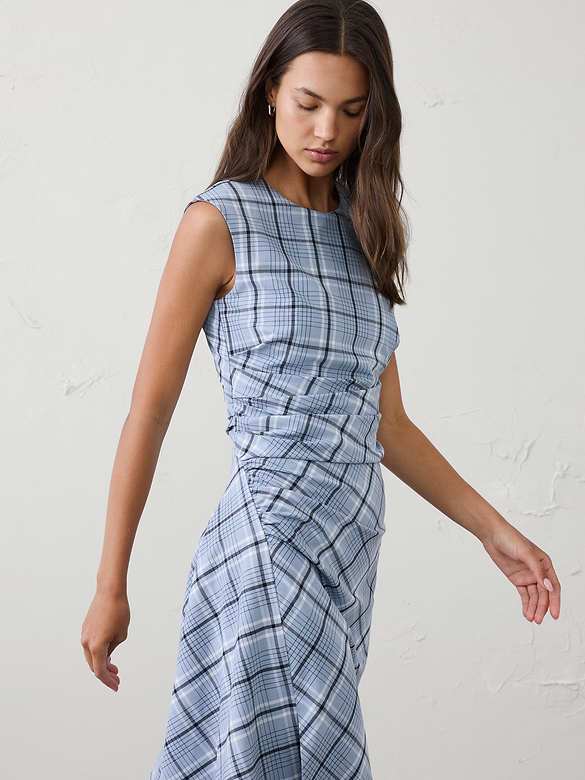 High-Neck Draped Midi Dress