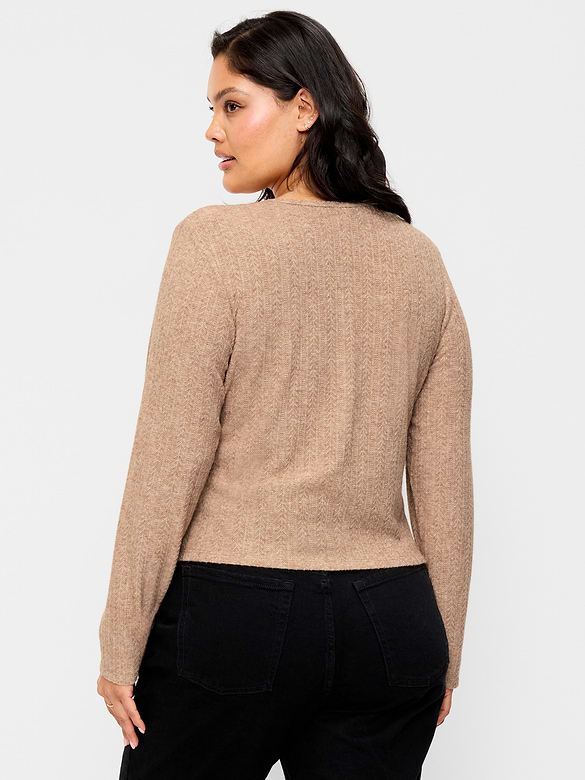 Long-Sleeve Button-Front Pointelle Top
