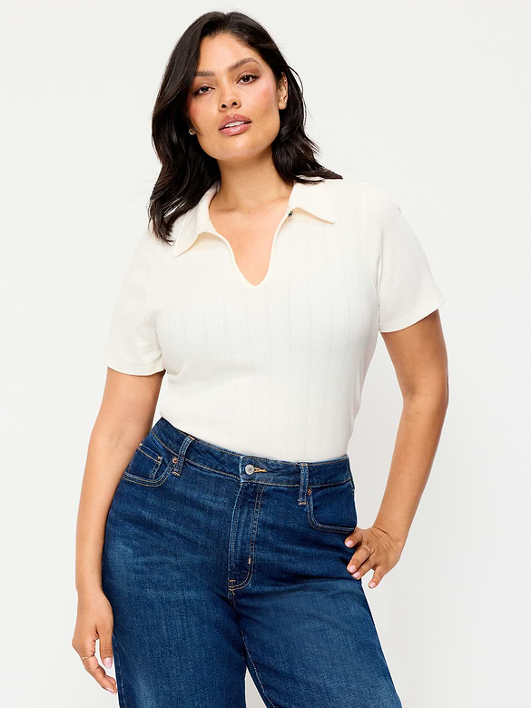 Ribbed Keyhole Polo Top