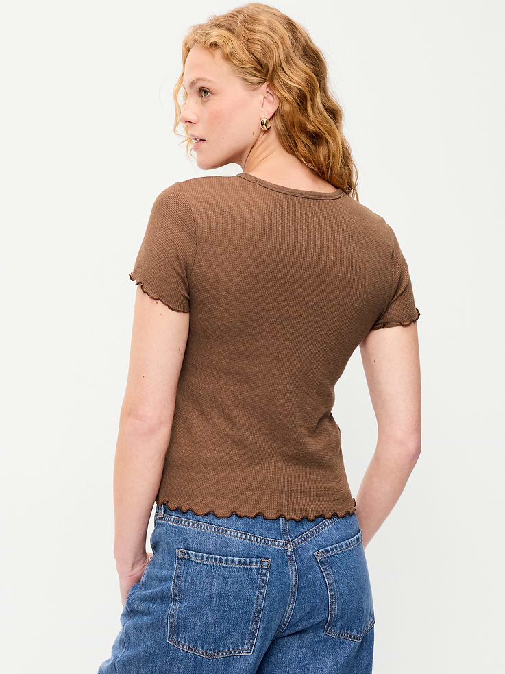 Image number 2 showing, Fitted Waffle-Knit Cropped T-Shirt