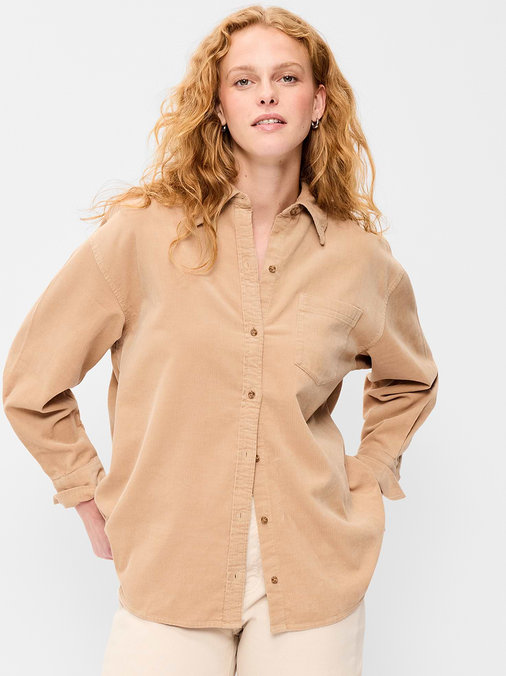 Image number 1 showing, Oversized Boyfriend Button-Down Corduroy Shirt