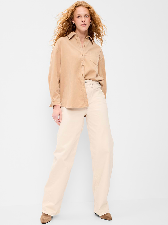 Oversized Boyfriend Button-Down Corduroy Shirt