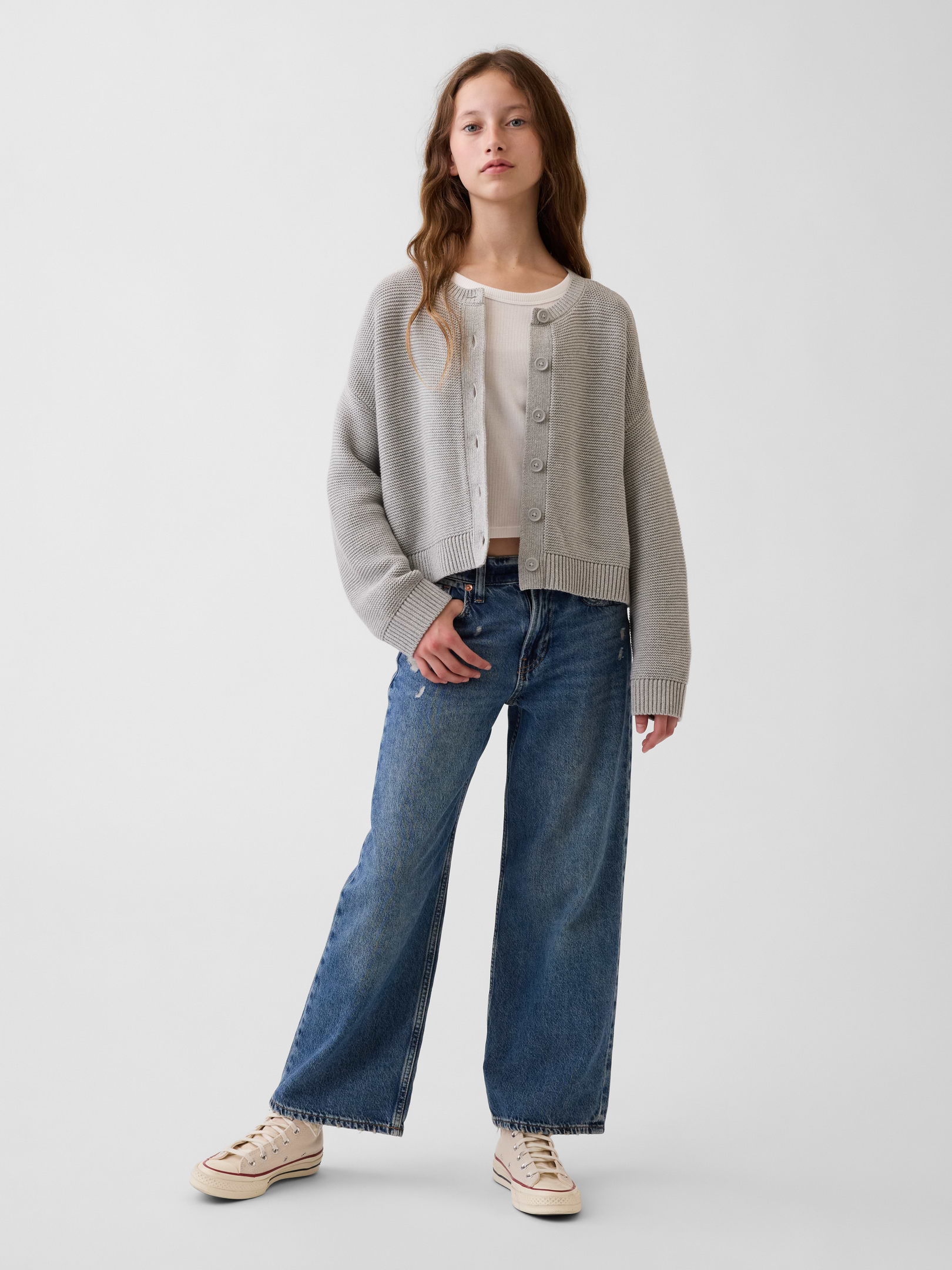 Image 4 of 5, Kids 100% Cotton Oversized Boxy Cardigan Sweater