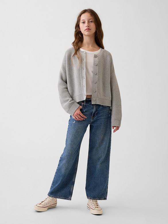 Kids 100% Cotton Oversized Boxy Cardigan Sweater