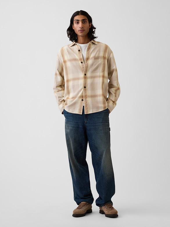 Sunwashed Twill Relaxed Plaid Shirt