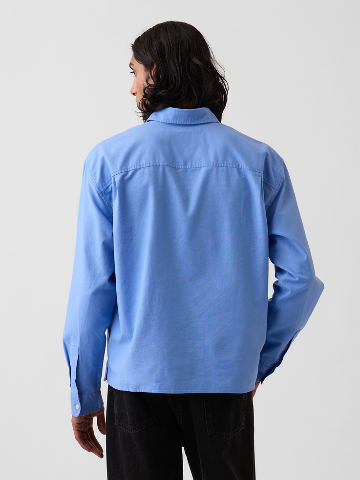 Image 3 of 5, Relaxed Crop Straight-Hem Oxford Shirt