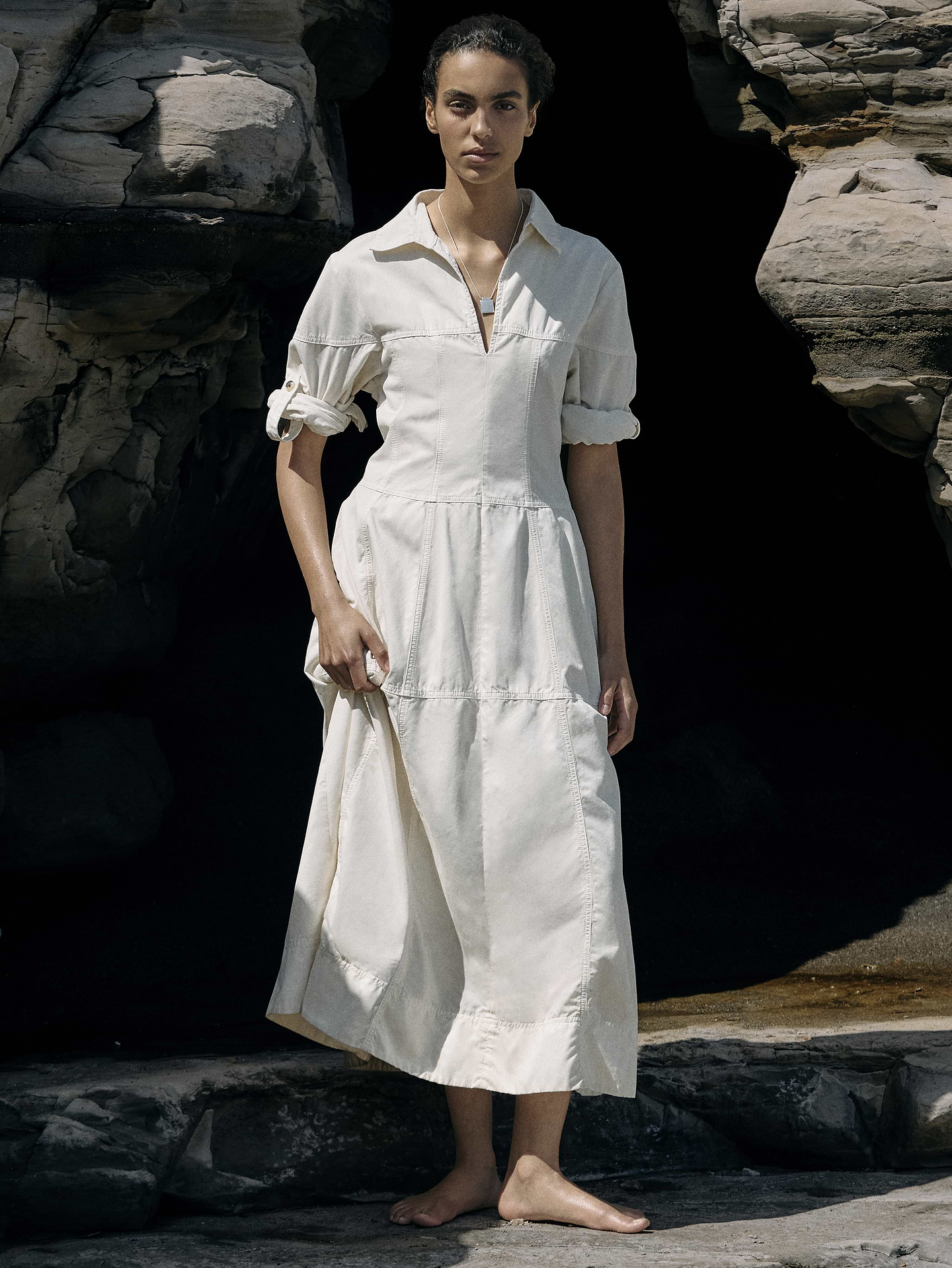 Image number 5 showing, Cotton Twill Paneled Shirt Dress
