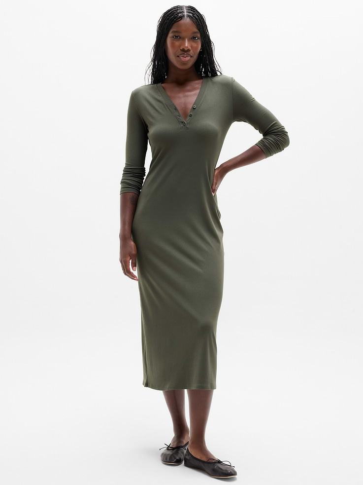Image number 1 showing, Signature Rib Long Sleeve Maxi Dress