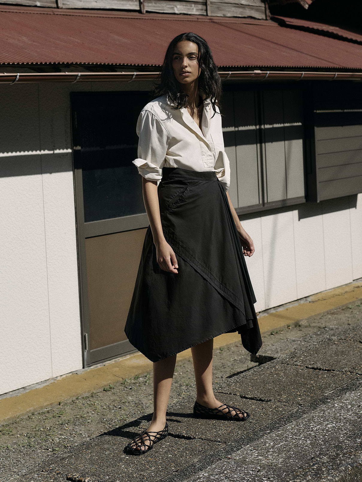 Image number 4 showing, Cotton Twill Asymmetrical Wrap Midi Skirt