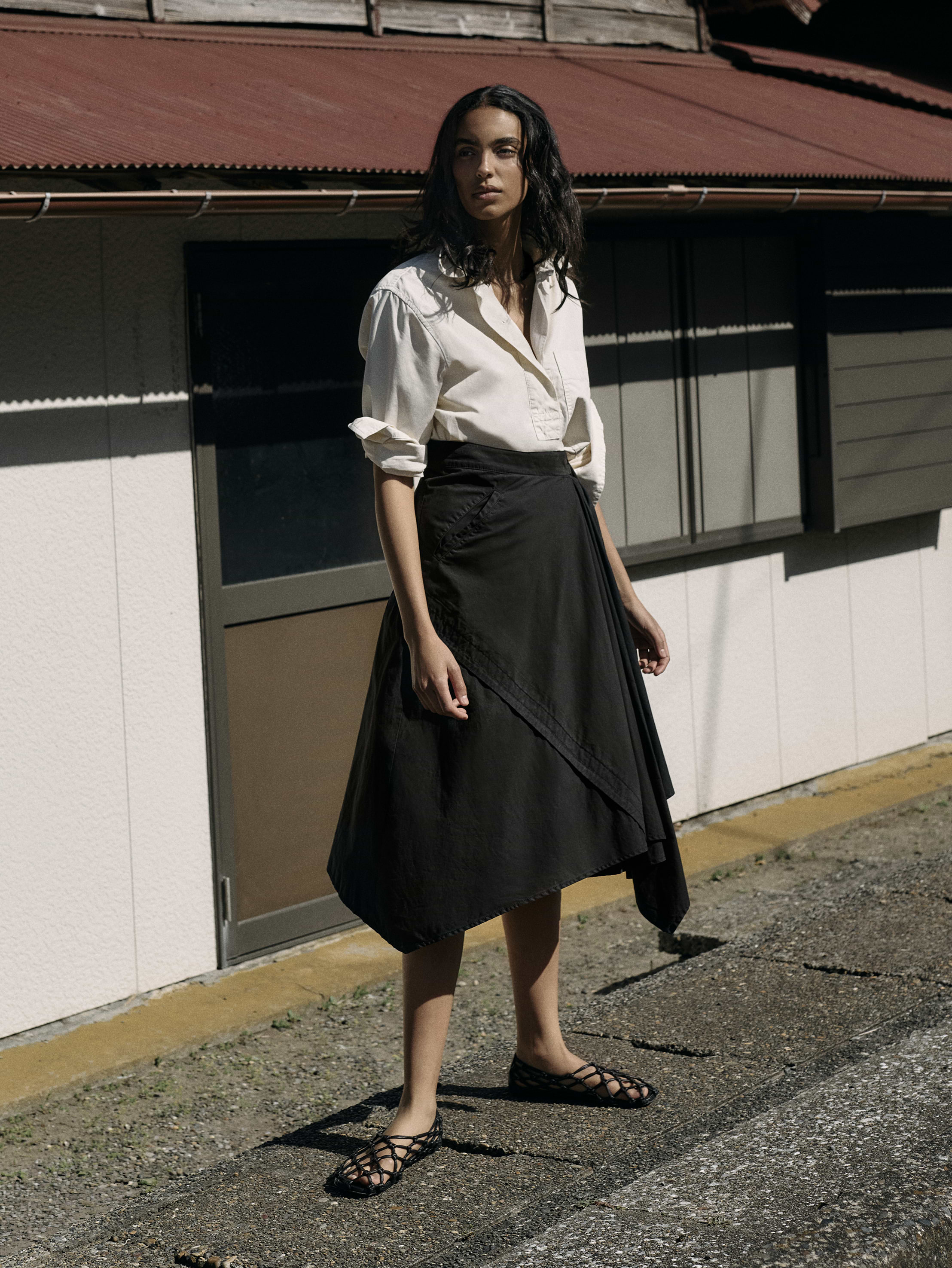 Image number 4 showing, Cotton Twill Asymmetrical Wrap Midi Skirt