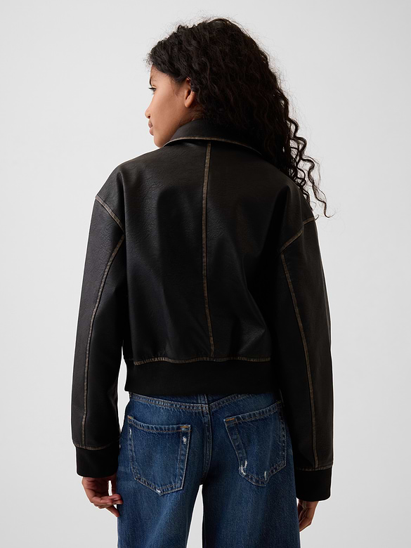 Kids Vegan Leather Bomber Jacket