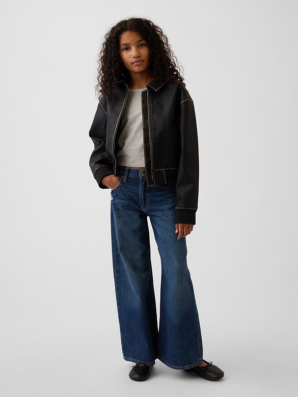 Kids Vegan Leather Bomber Jacket