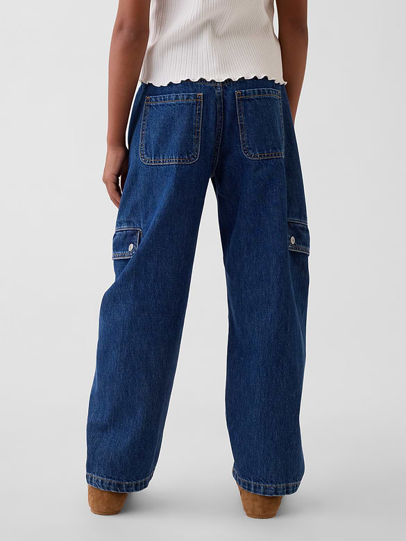Kids High Rise Barrel Cargo Jeans