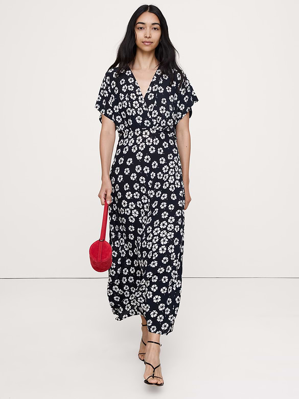 Robe longue à manches larges en crêpe