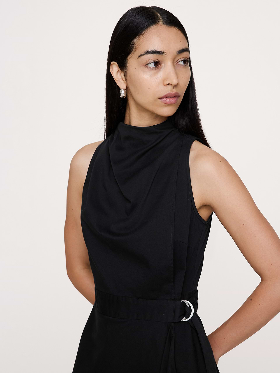 Banana Republic Women's Stretch-Cotton Cowl-Neck Midi Dress Black Size L