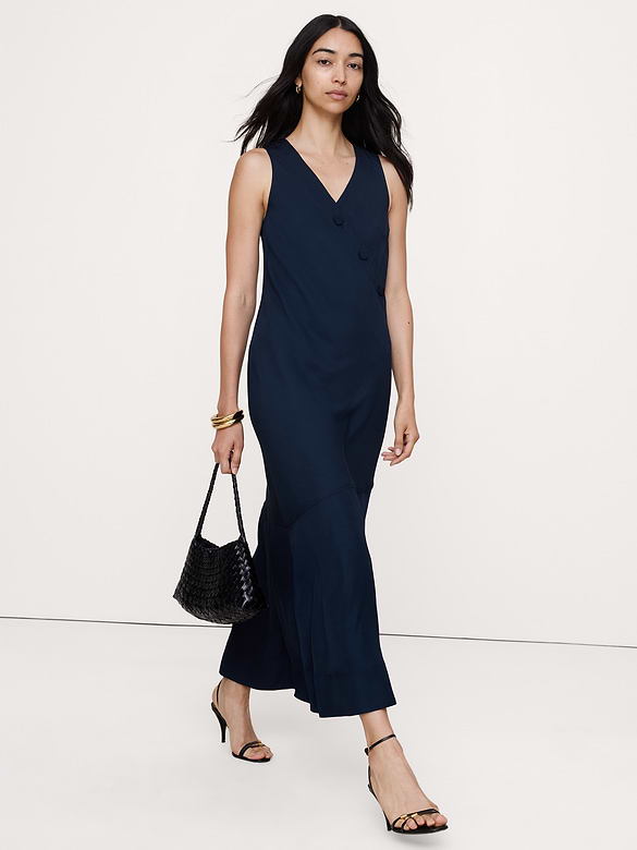 Robe mi-longue boutonnée en viscose