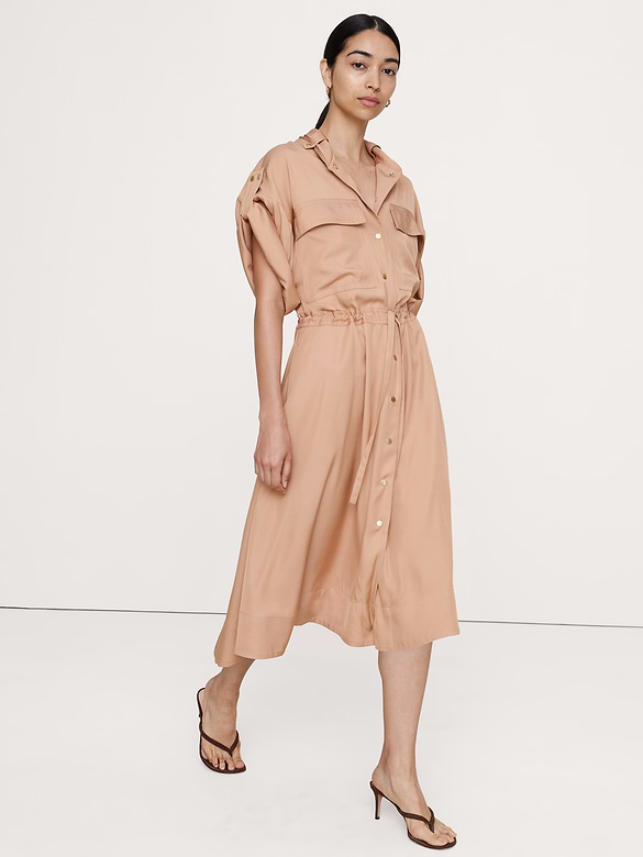 Robe-chemisier mi-longue en viscose