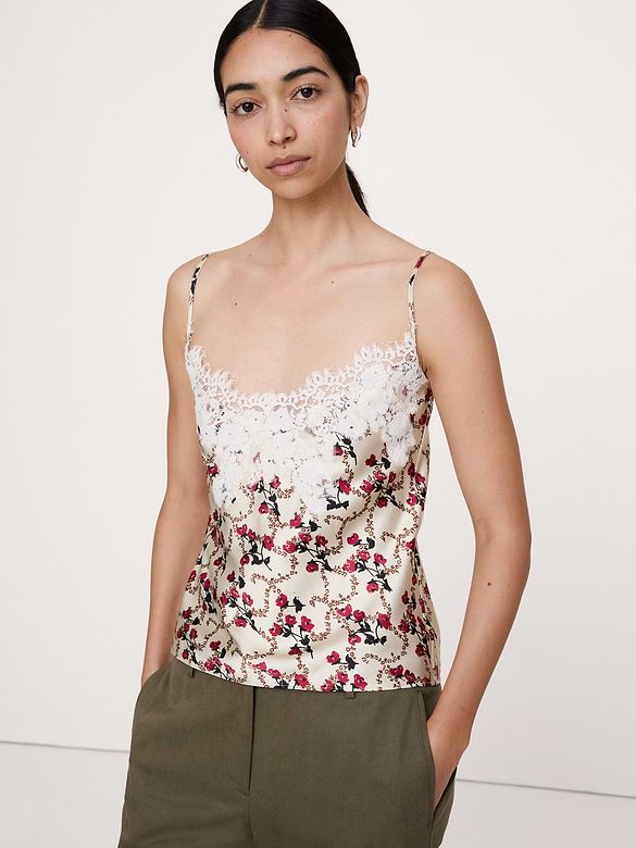 Stretch-Satin Lace-Trim Camisole