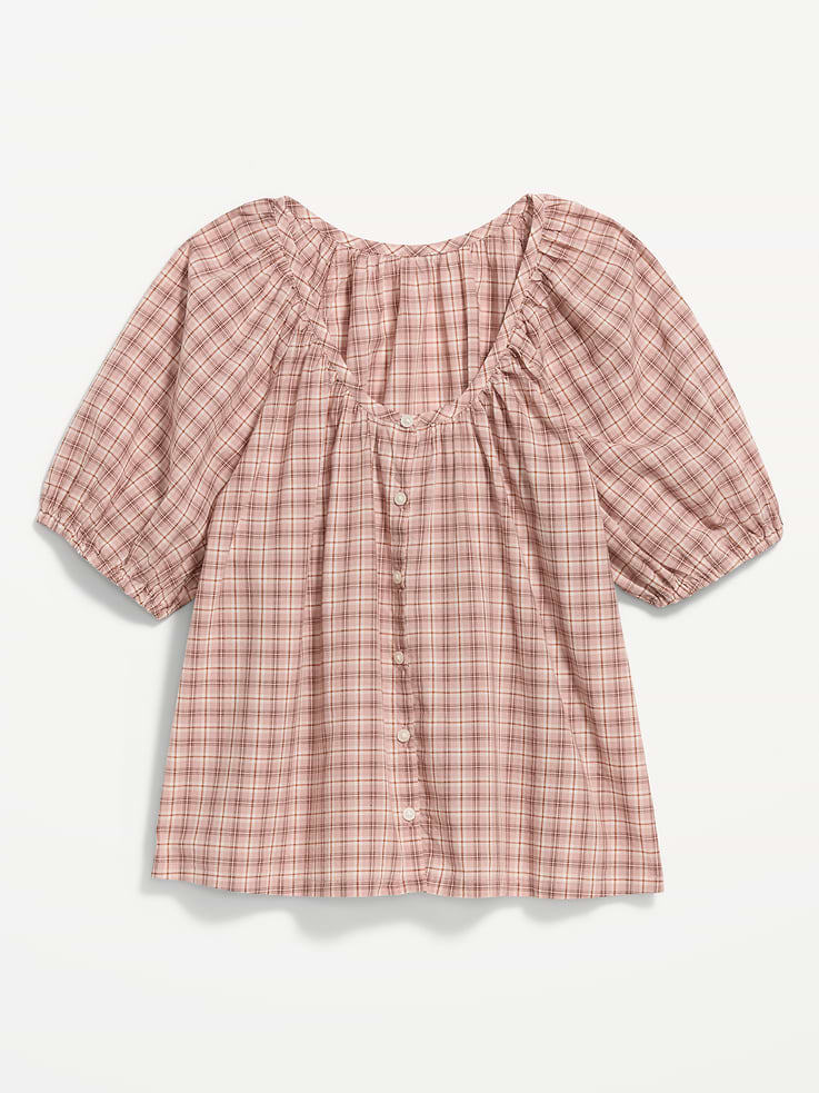 Image number 5 showing, Short-Sleeve Button-Front Plaid Top