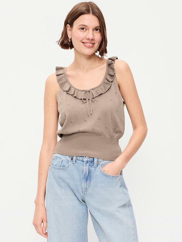 SoSoft Cotton Tie-Front Pointelle Tank Top