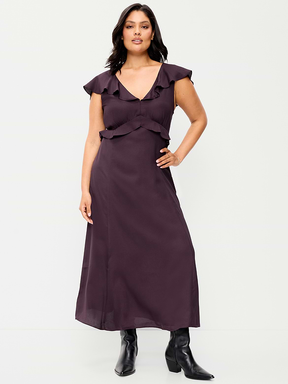 Flutter-Sleeve Crepe Maxi Dress