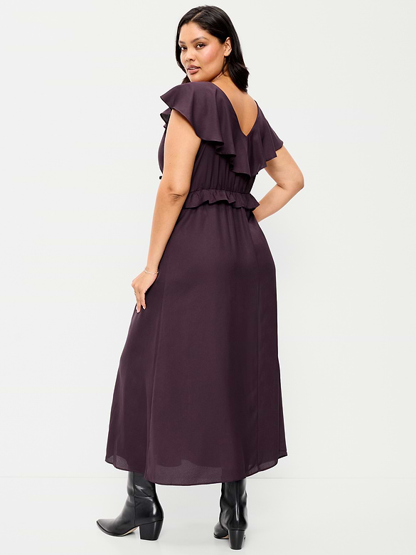 Flutter-Sleeve Crepe Maxi Dress