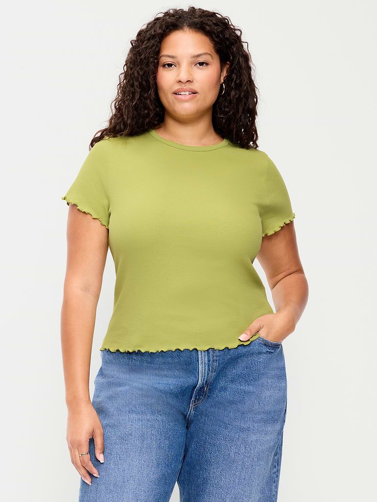 Image number 8 showing, Fitted Waffle-Knit Cropped T-Shirt