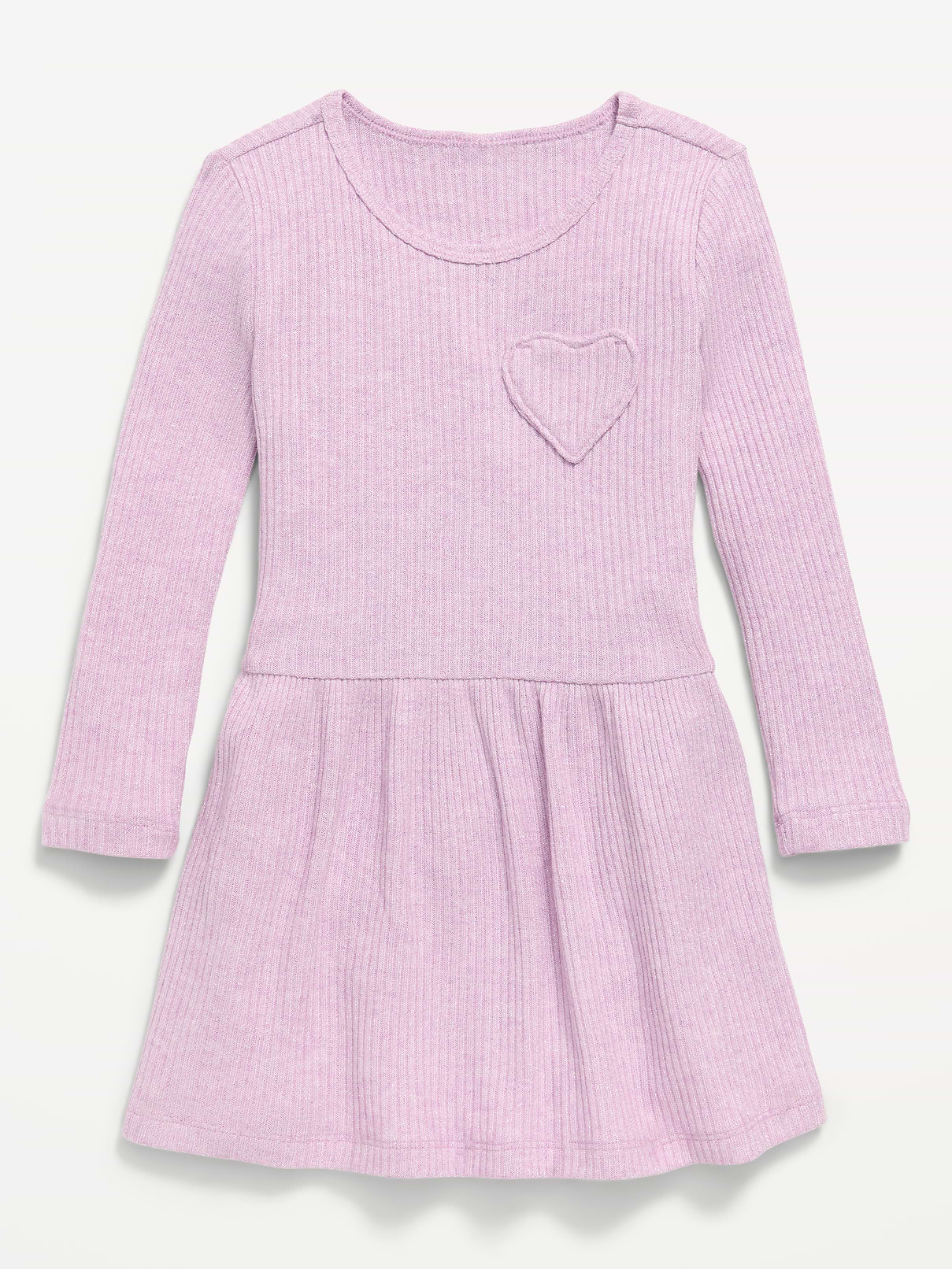 Image number 2 showing, Long-Sleeve Ribbed Heart Pocket Dress for Toddler Girls