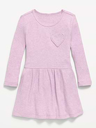Image number 2 showing, Long-Sleeve Ribbed Heart Pocket Dress for Toddler Girls