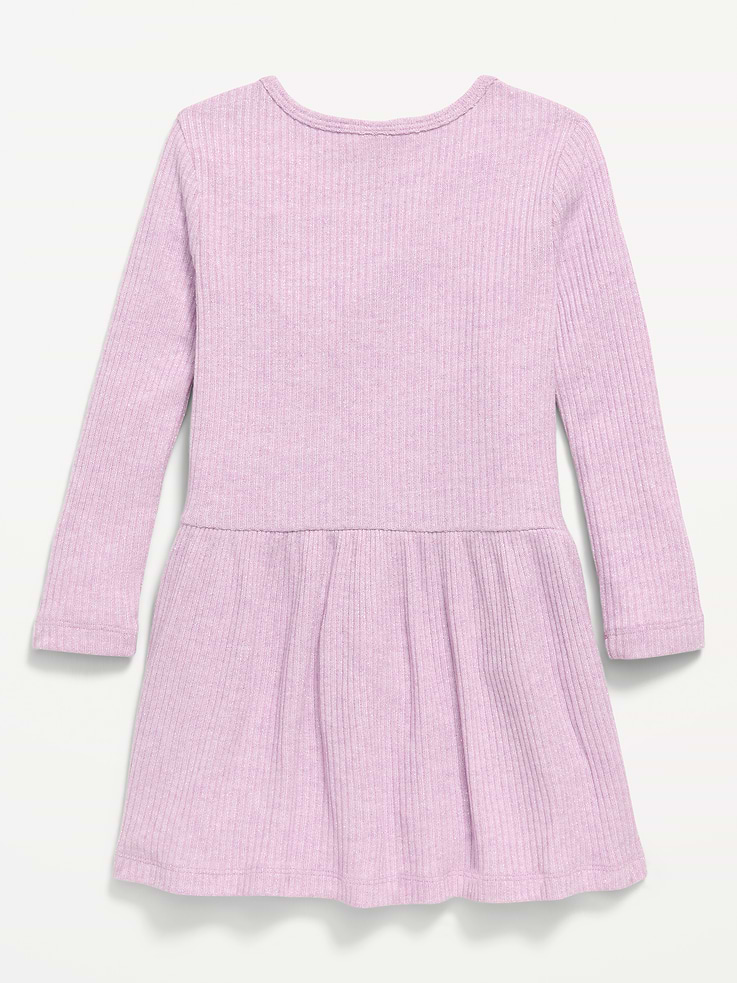 Image 3 of 3, Shiny Long-Sleeve Ribbed Heart-Pocket Dress for Toddler Girls