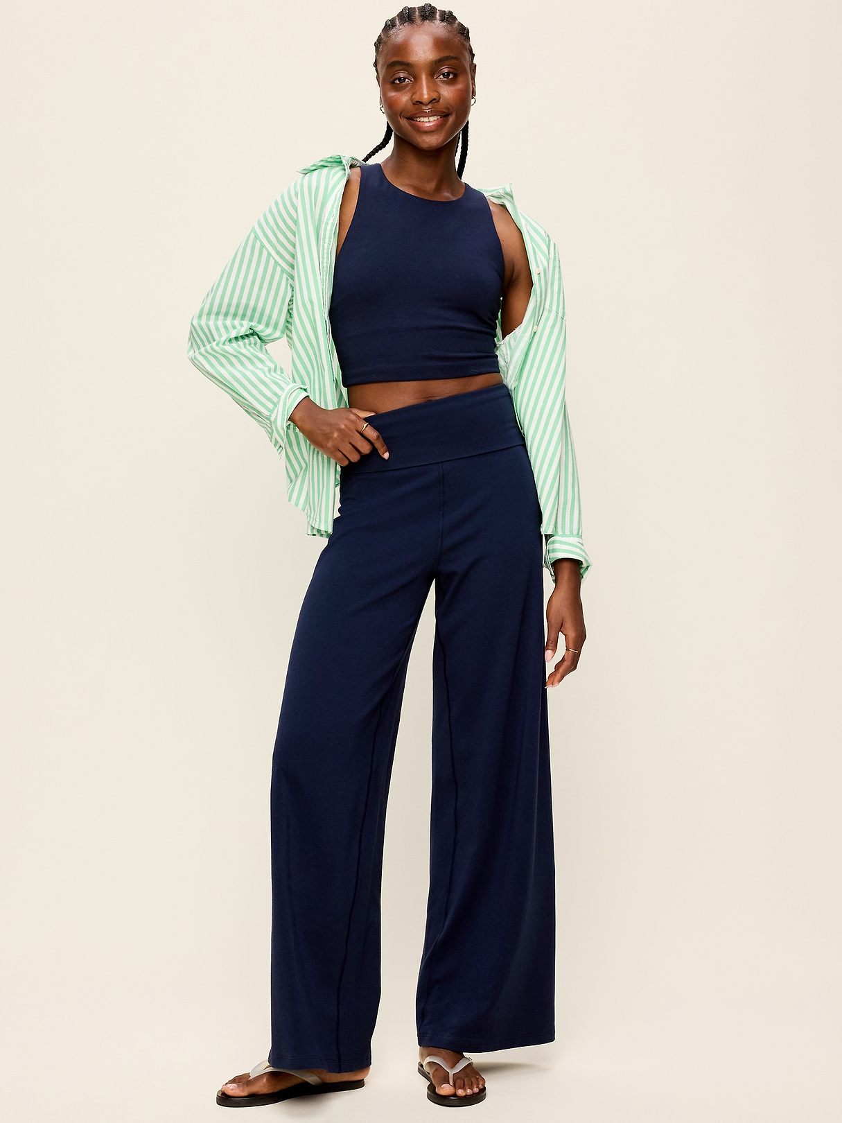 High-Waisted PowerChill Fold-Over Wide-Leg Pants | Old Navy