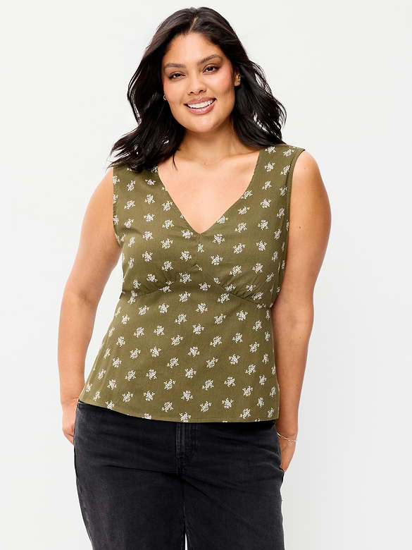 Sleeveless V-Neck Tie-Back Top