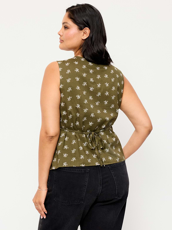 Sleeveless V-Neck Tie-Back Top