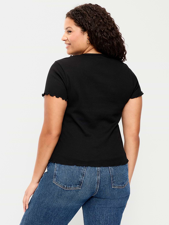 Fitted Waffle-Knit Cropped T-Shirt