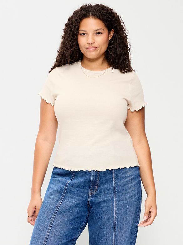 Fitted Waffle-Knit Cropped T-Shirt