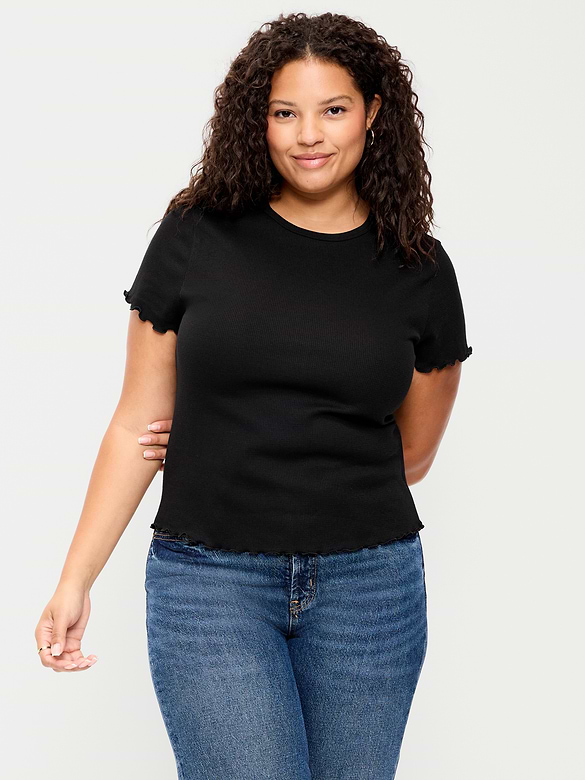 Fitted Waffle-Knit Cropped T-Shirt