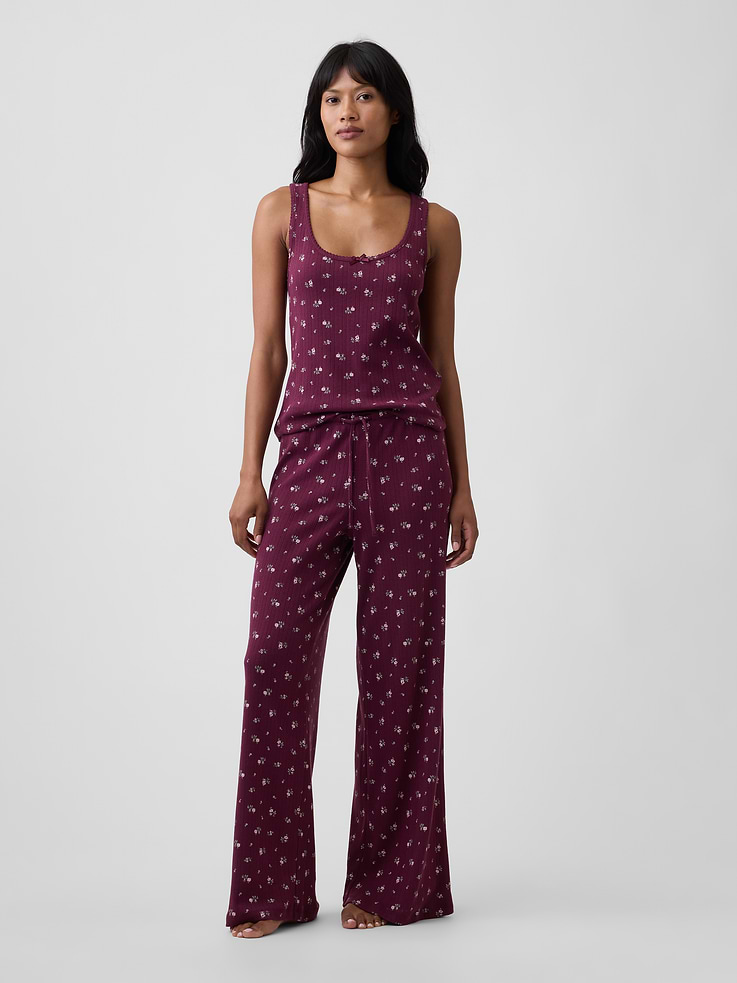 Image number 1 showing, Pointelle Wide-Leg PJ Pants
