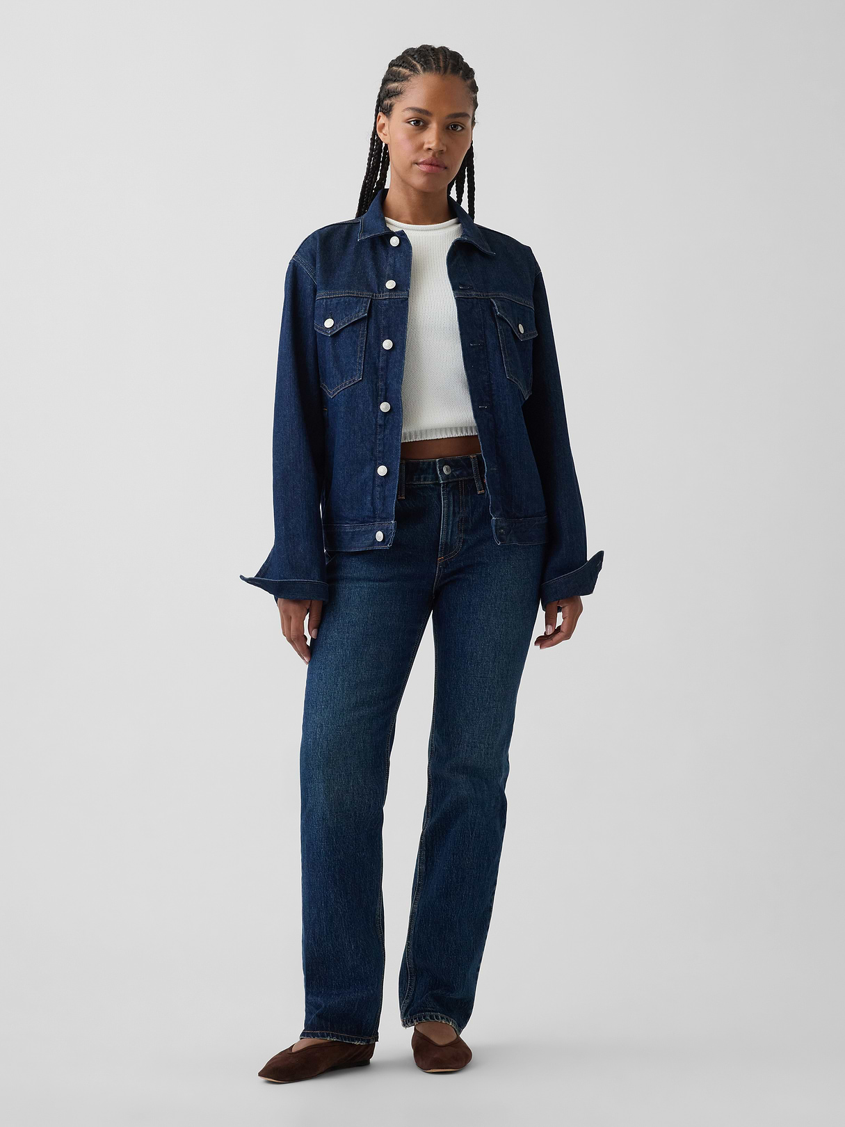Curvy Mid Rise Relaxed Straight Jeans - Dark indigo by Gap