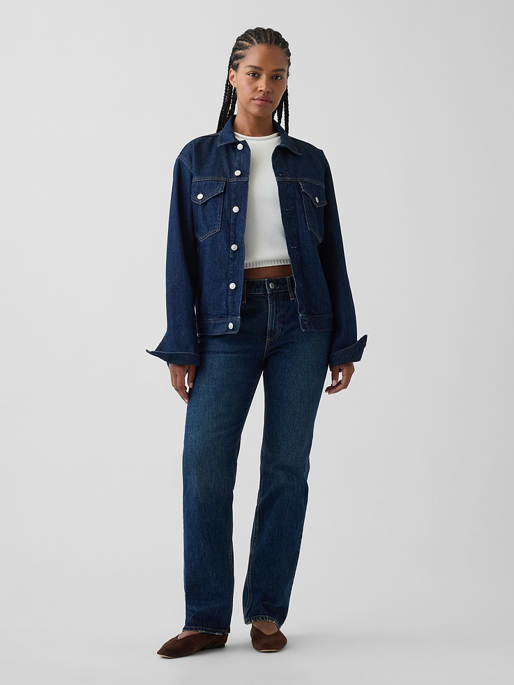 Image number 1 showing, Curvy Mid Rise Relaxed Straight Jeans