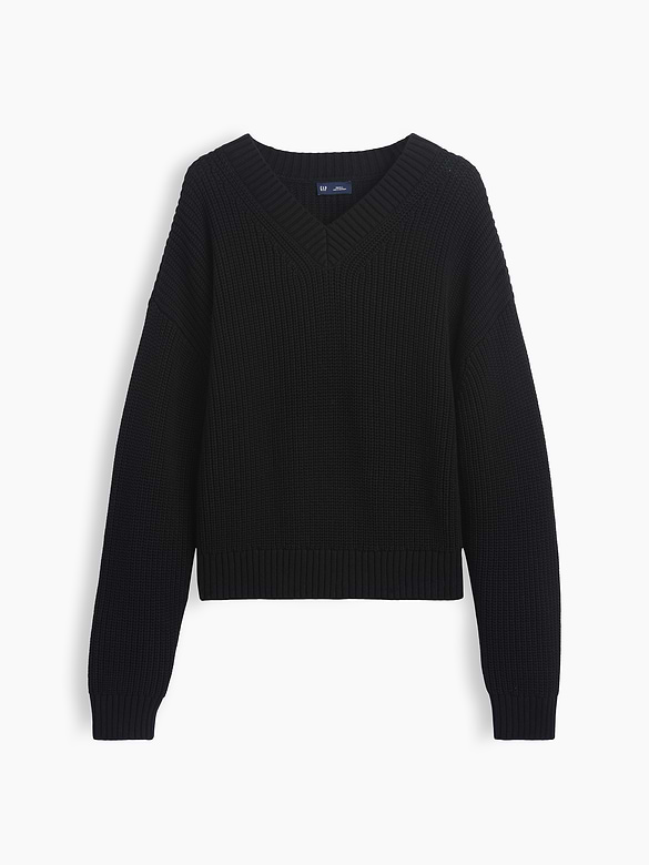 100% Cotton Oversized Shaker V-Neck Sweater