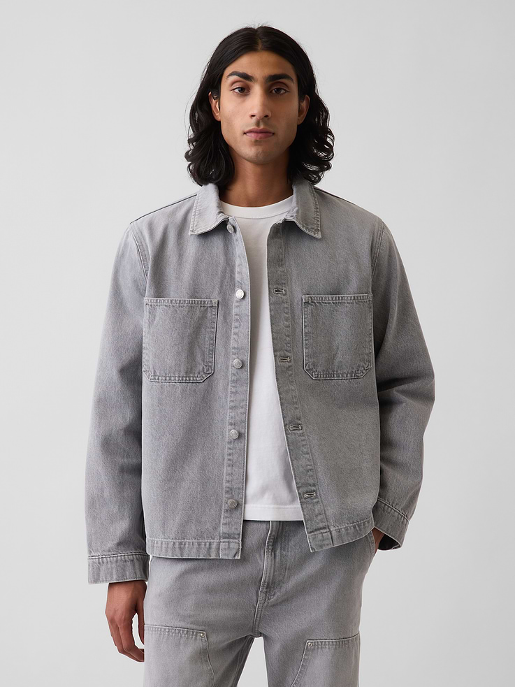 Image number 1 showing, Denim Relaxed Utility Shirt Jacket
