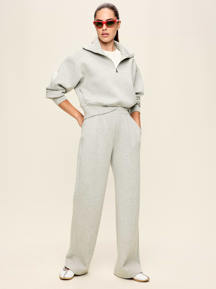 Image number 2 showing, High-Waisted Bounce Fleece Wide-Leg Sweatpants