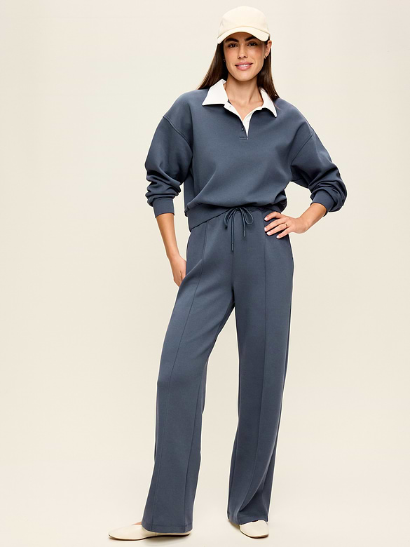 Mid-Rise Dynamic Fleece Textured Wide-Leg Sweatpants
