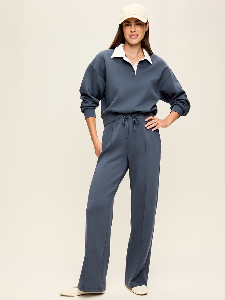 Image number 2 showing, Mid-Rise Dynamic Fleece Textured Wide-Leg Sweatpants